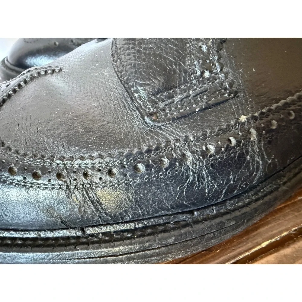 Mens Black Pebbled Leather Wingtip Brogue Oxford Dress Shoes Lace Up